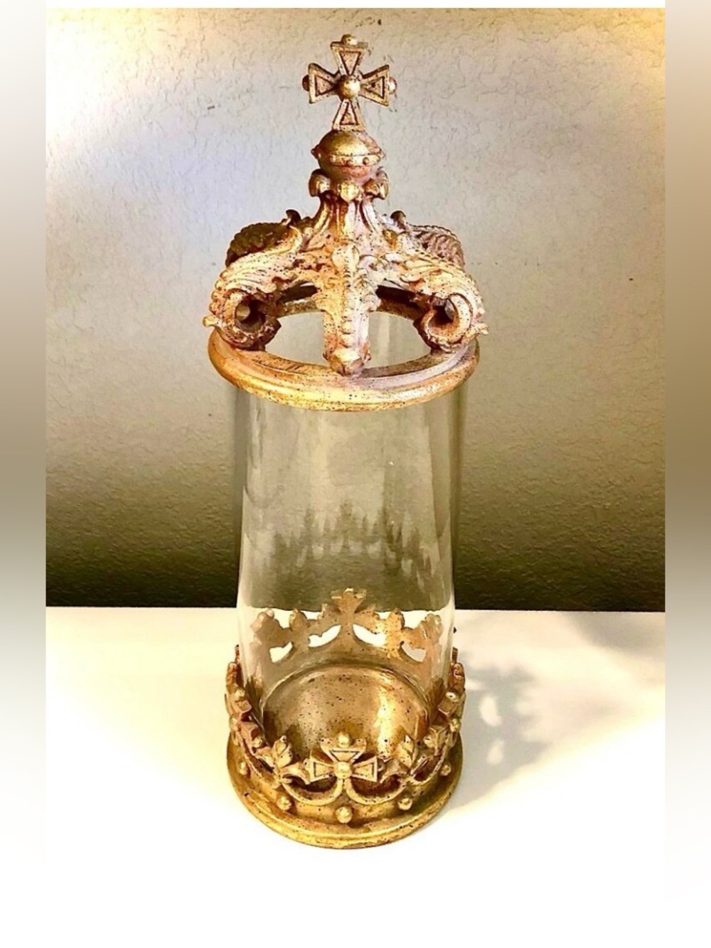 NWT MARK ROBERTS French Louis XVI Style Cross Crown Glass Hurricane Canister